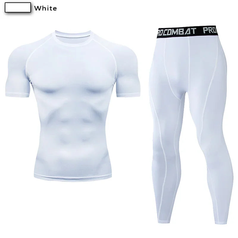 Men Compression Sportswear 2 Piece Tracksuit Set Elastic Training