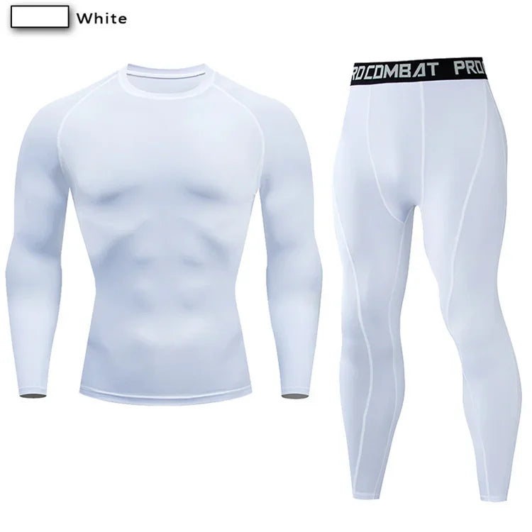 Men Compression Sportswear 2 Piece Tracksuit Set Elastic Training