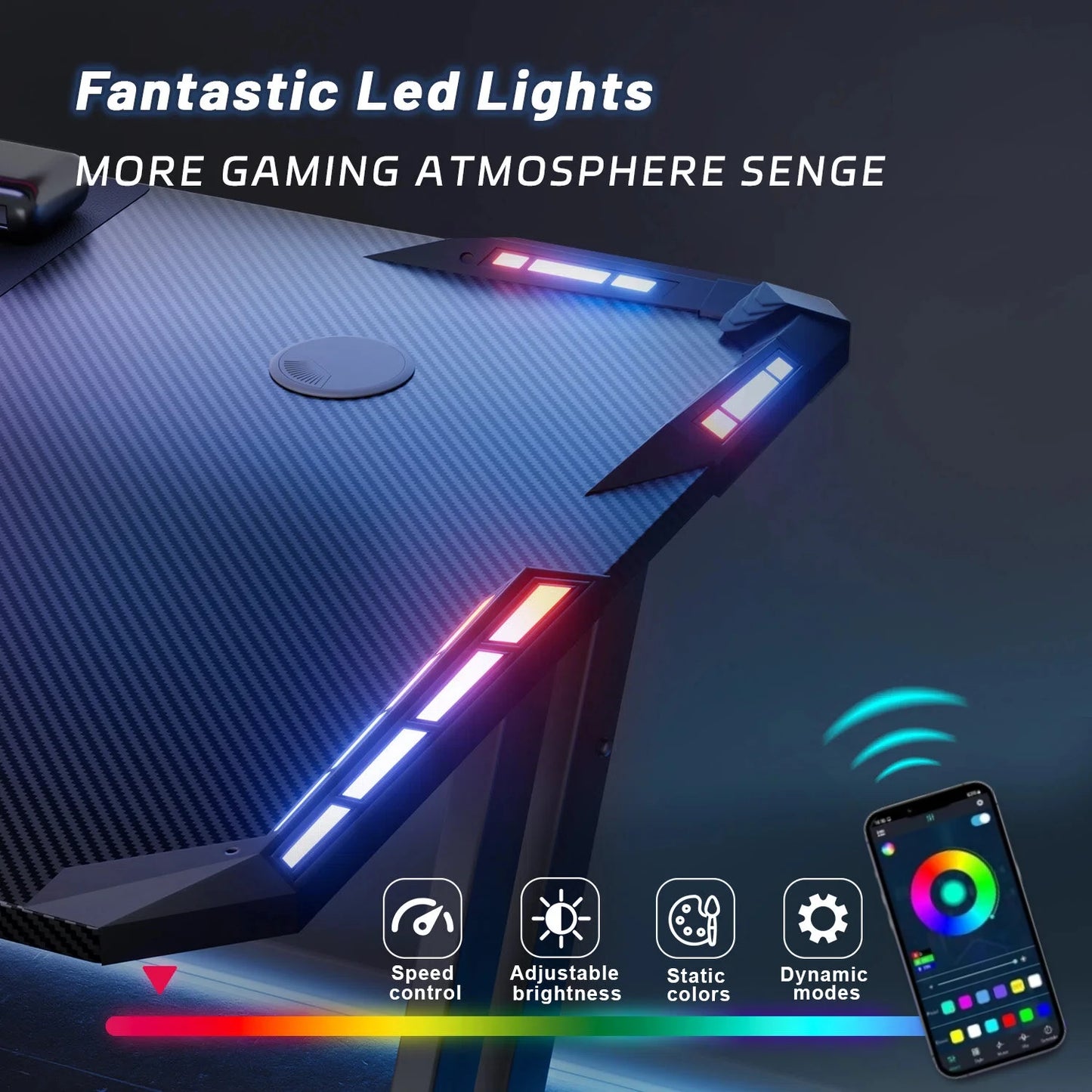 FRODROVIA Gaming Desk With LED Lights And Carbon Fibre Surface