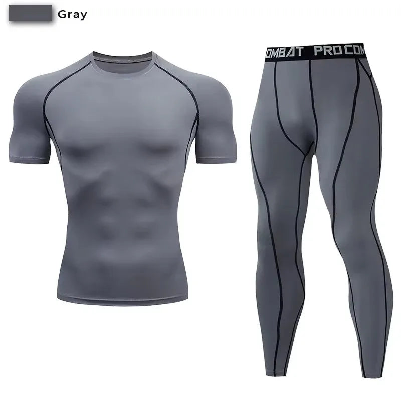 Men Compression Sportswear 2 Piece Tracksuit Set Elastic Training