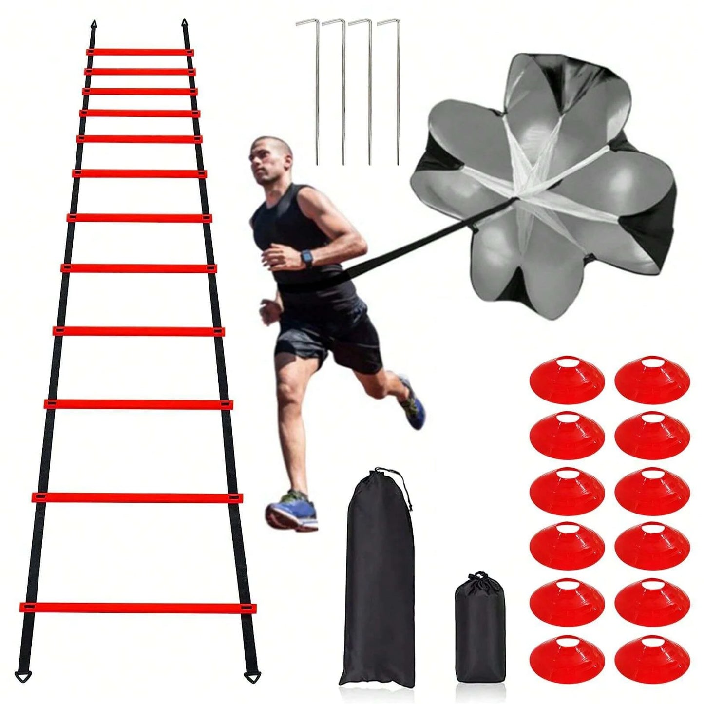 GKHMNEW Speed Agility Training Set With Ladder Cones Stakes Parachute