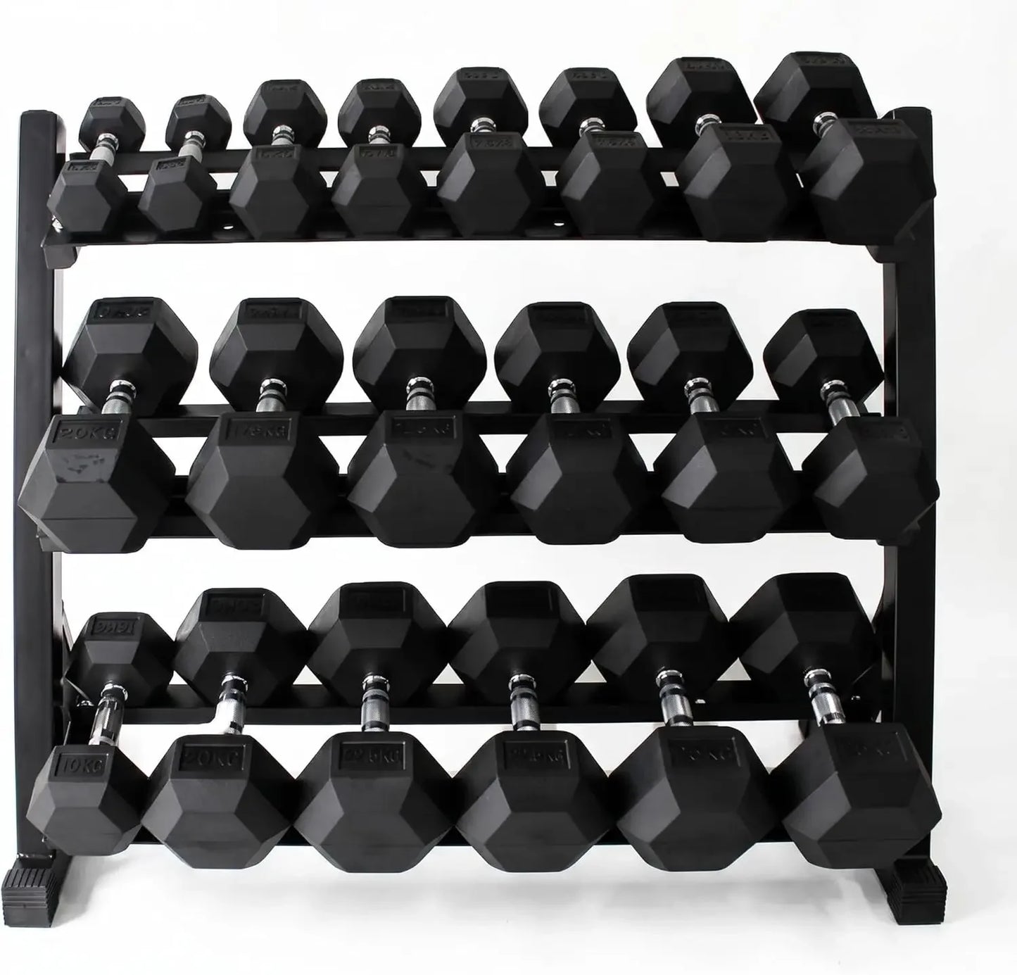 Rubber Hex Dumbbells With Rack 350 550 Lbs Home Gym