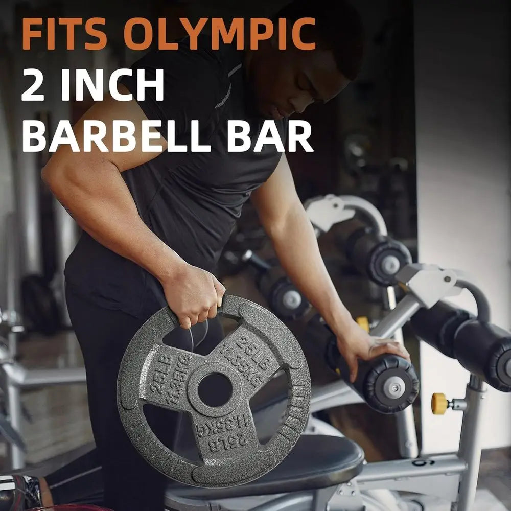 Triple Grip Weight Plates Set For Barbell Home Gym Strength