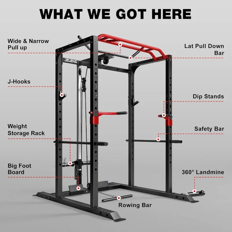 Jelens S11 Power Cage 2000LB Power Rack With Lat Pulldown
