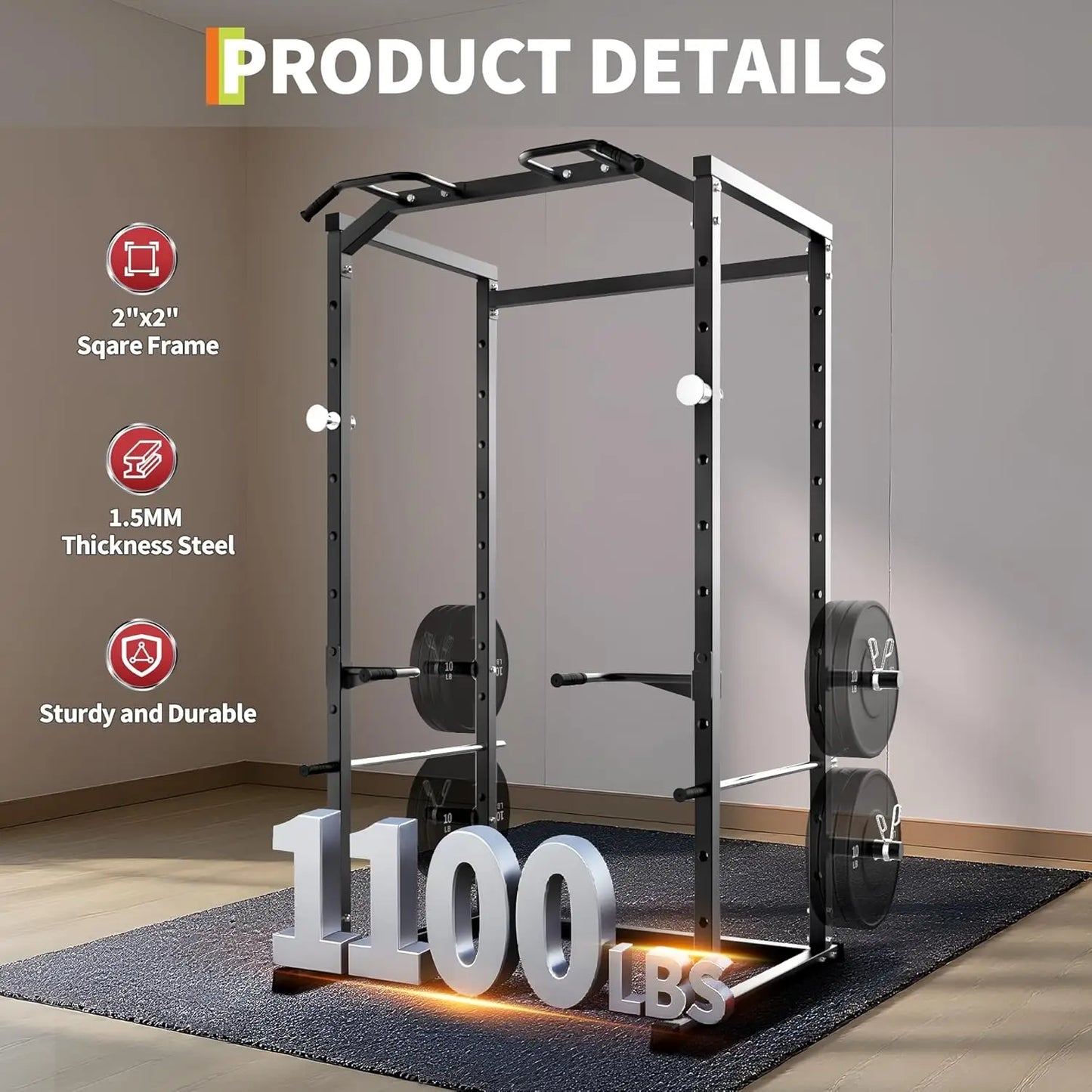 HiMISS 1100 Lb Multi-Functional Power Rack With Pull-Up Bar
