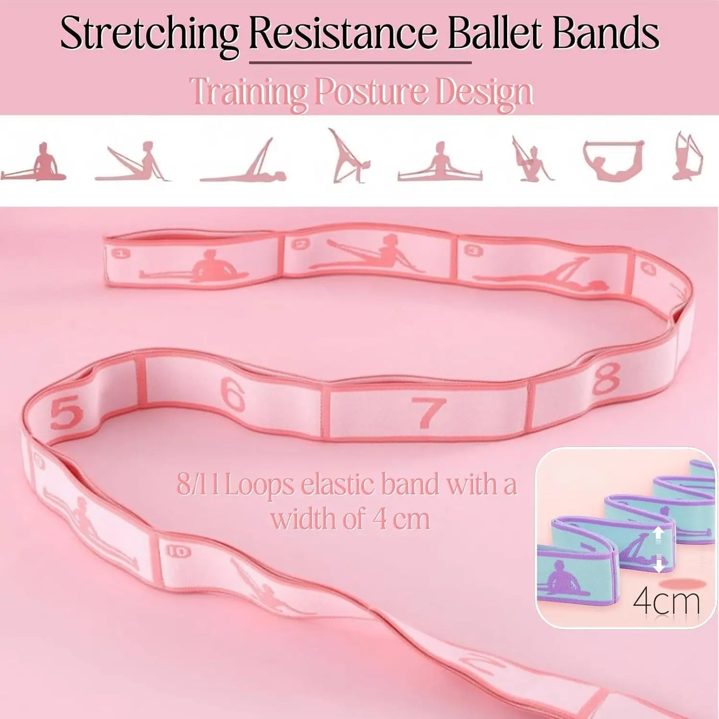 11-Loop Stretch Band for Yoga Pilates and Physical Therapy