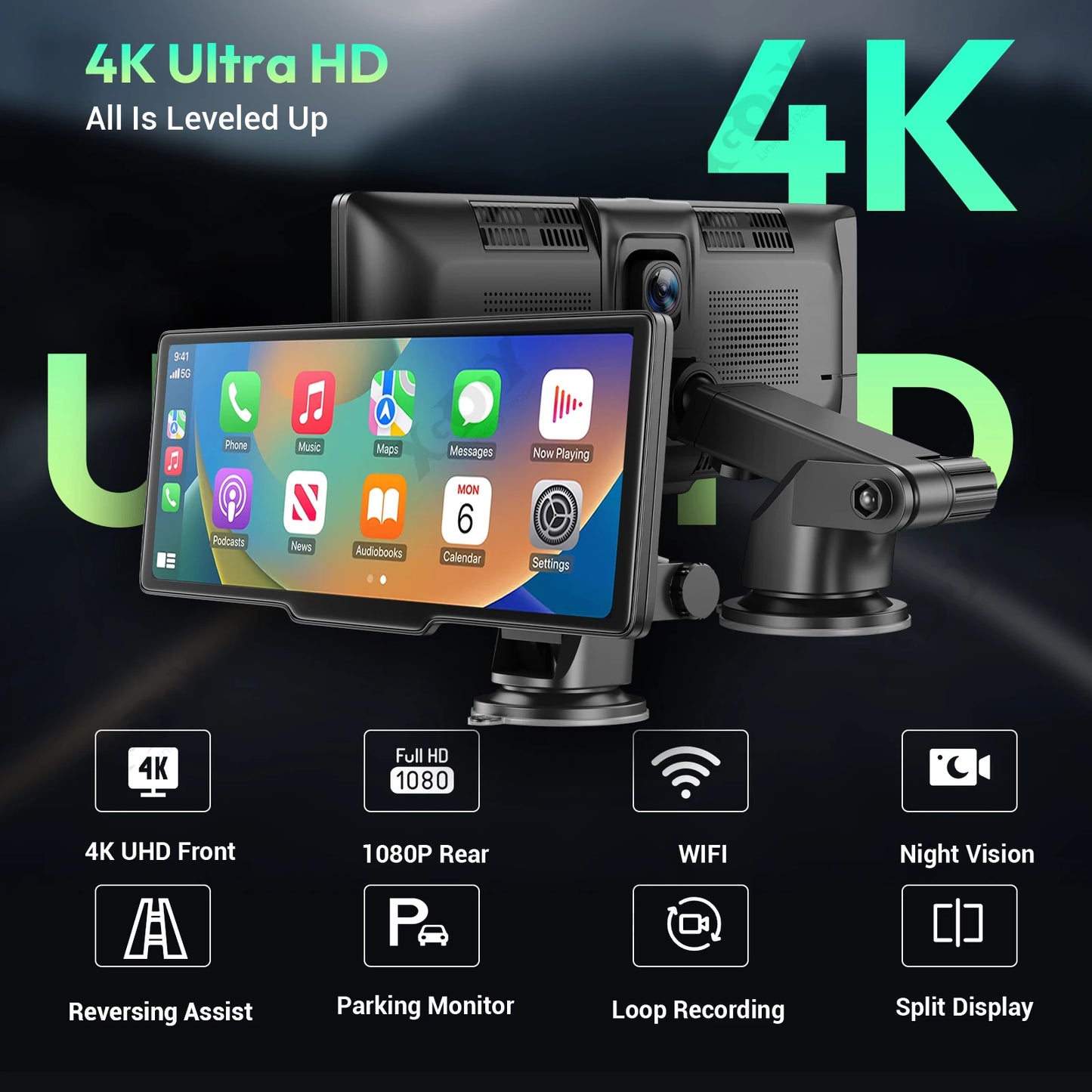 ESSGOO 4K Dual Lens Dash Cam With Touchscreen CarPlay