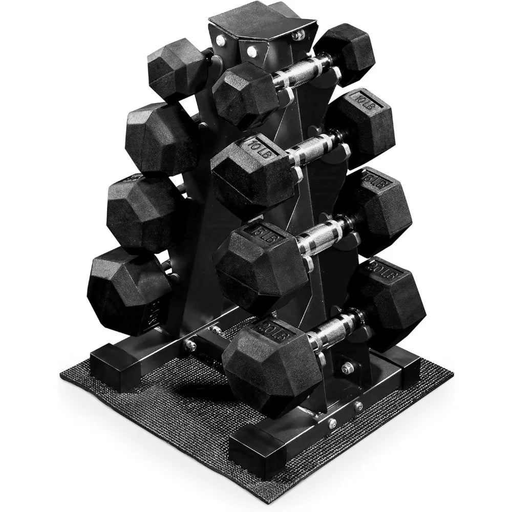 BalanceFrom Rubber Coated Hex Dumbbell Weight Set with Storage Rack