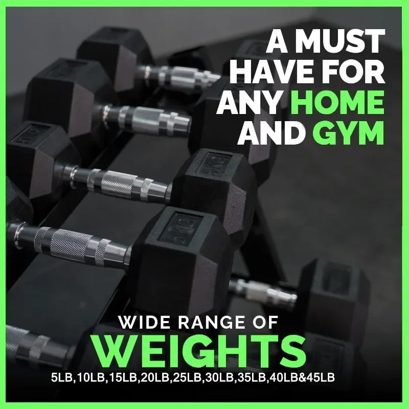 Rubber Hex Dumbbells With Rack 350 550 Lbs Home Gym