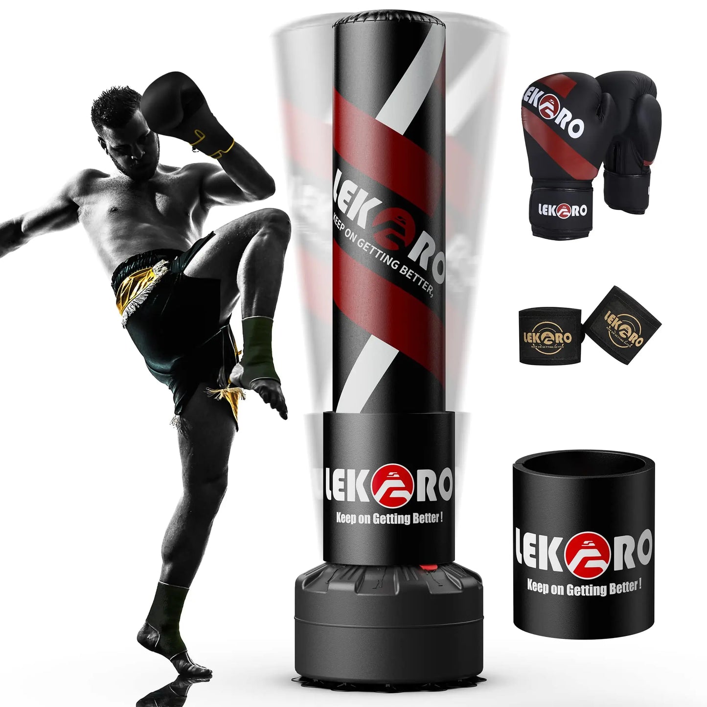 LEKARO Standing Boxing Post With Gloves For Home Sandbag Training