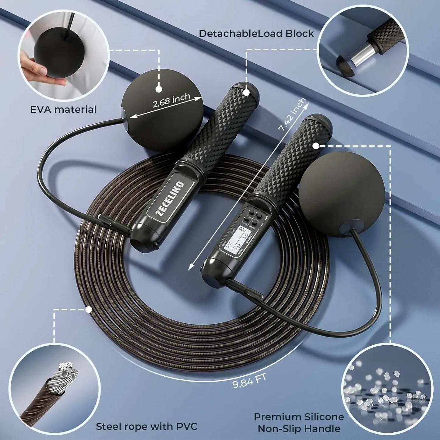 Smart LED Jump Rope With Counter Adjustable Steel Wire For Home Gym HIIT
