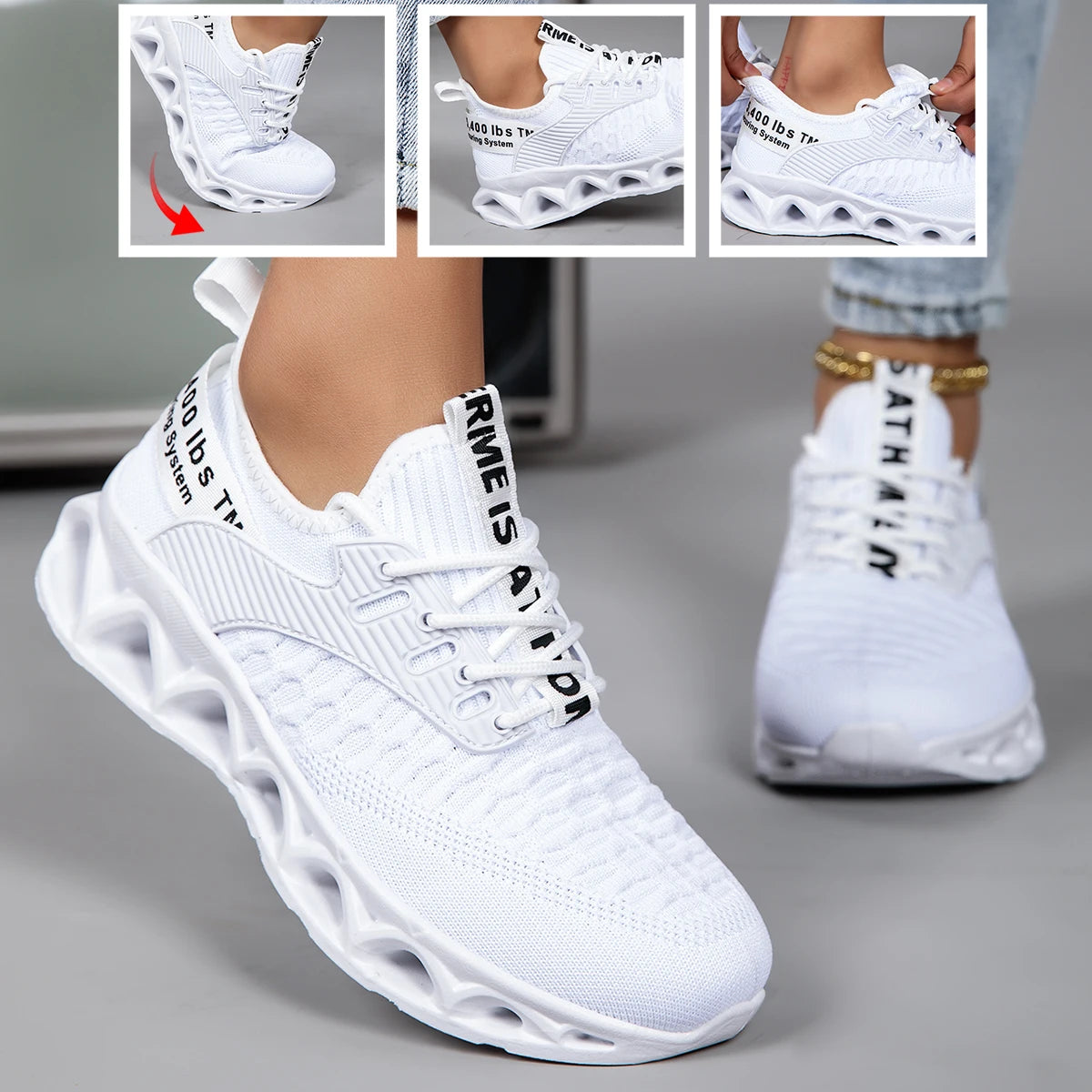 Unisex Letter Print Knit Running Shoes With Non Slip Sole