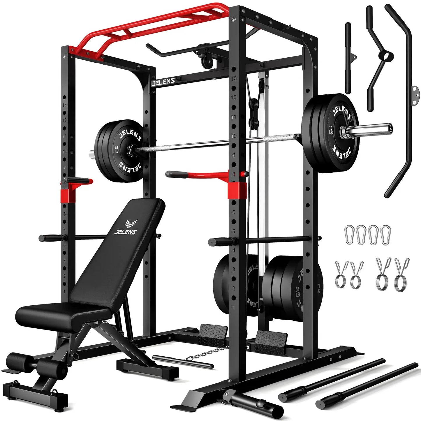 Jelens S11 Power Cage 2000LB Power Rack With Lat Pulldown