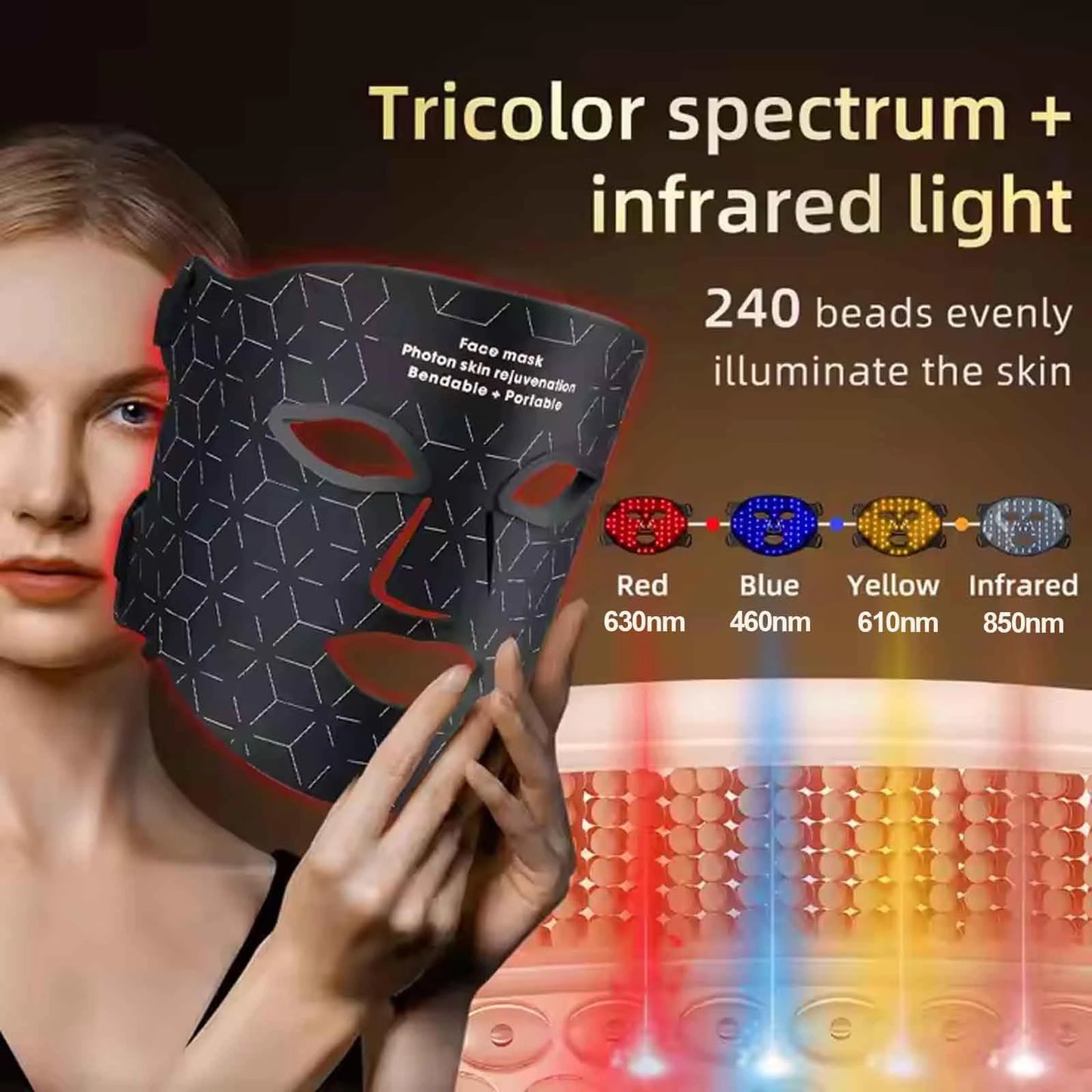Portable Led Light Therapy Face Mask With 4 Modes For Skin Rejuvenation