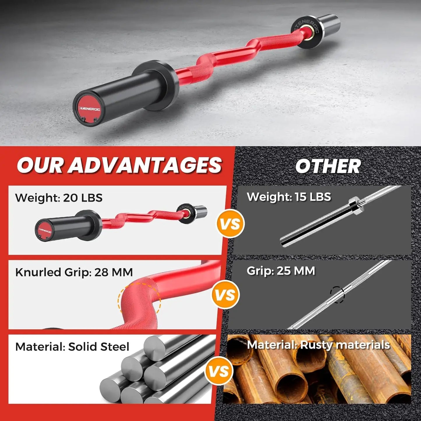 EZ Curl Barbell 500 Lb Capacity Steel For Home Gym