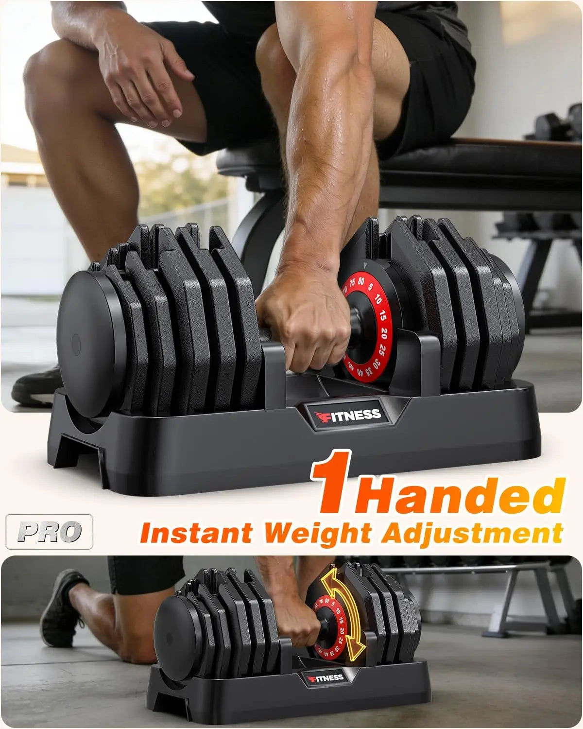 Adjustable Dumbbells Set With Foldable Workout Bench For Home Gym