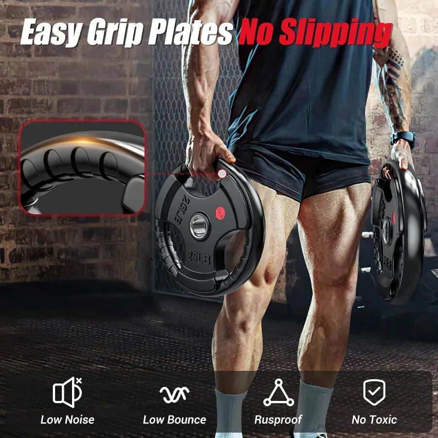 Rubber Grip Weight Plates Set For Barbell Training