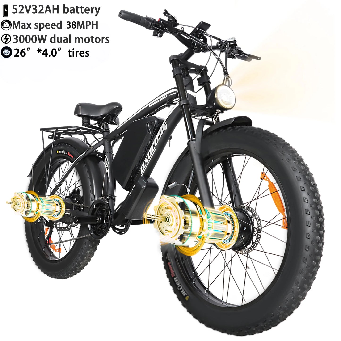 Baolujie Moto Electric Bicycle 1500W Peak Brushless Motor