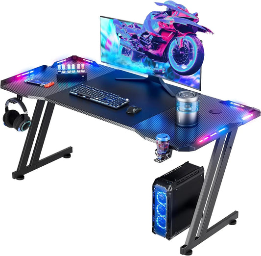 FRODROVIA Gaming Desk With LED Lights And Carbon Fibre Surface
