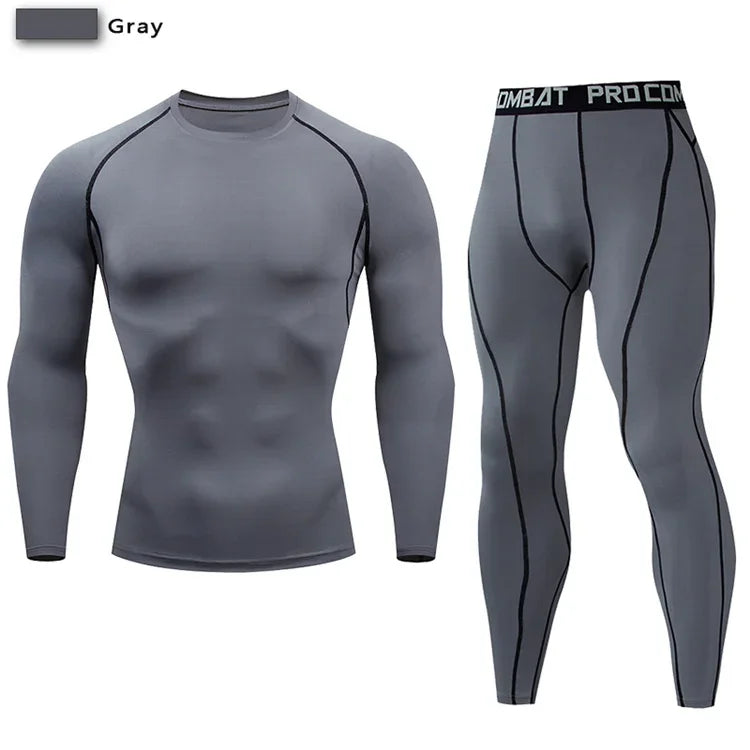 Men Compression Sportswear 2 Piece Tracksuit Set Elastic Training