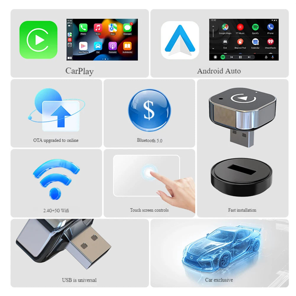APWIKOGER Wireless CarPlay Android Auto Adapter AI Box