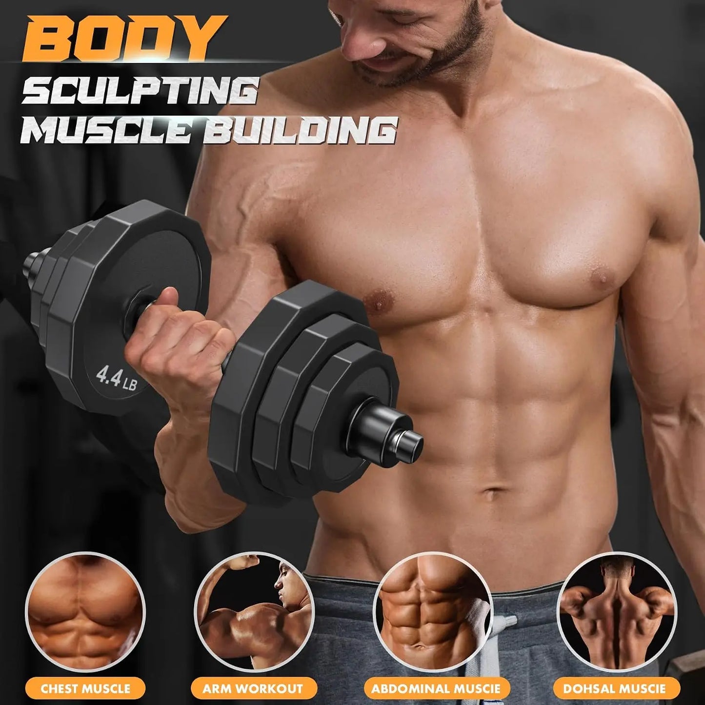 Adjustable Dumbbell Set 6.8 To 44 Pounds For Home Gym Strength Training