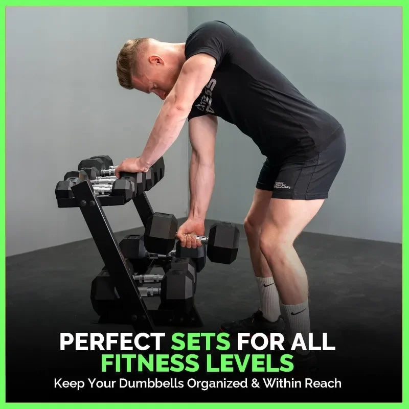 Rubber Hex Dumbbells With Rack 350 550 Lbs Home Gym
