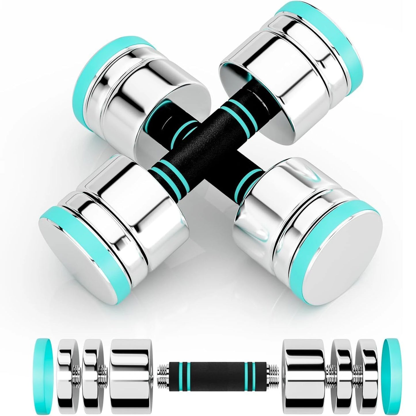 Steel Ultracompact Adjustable Chrome Dumbbell Set With Foam Handles