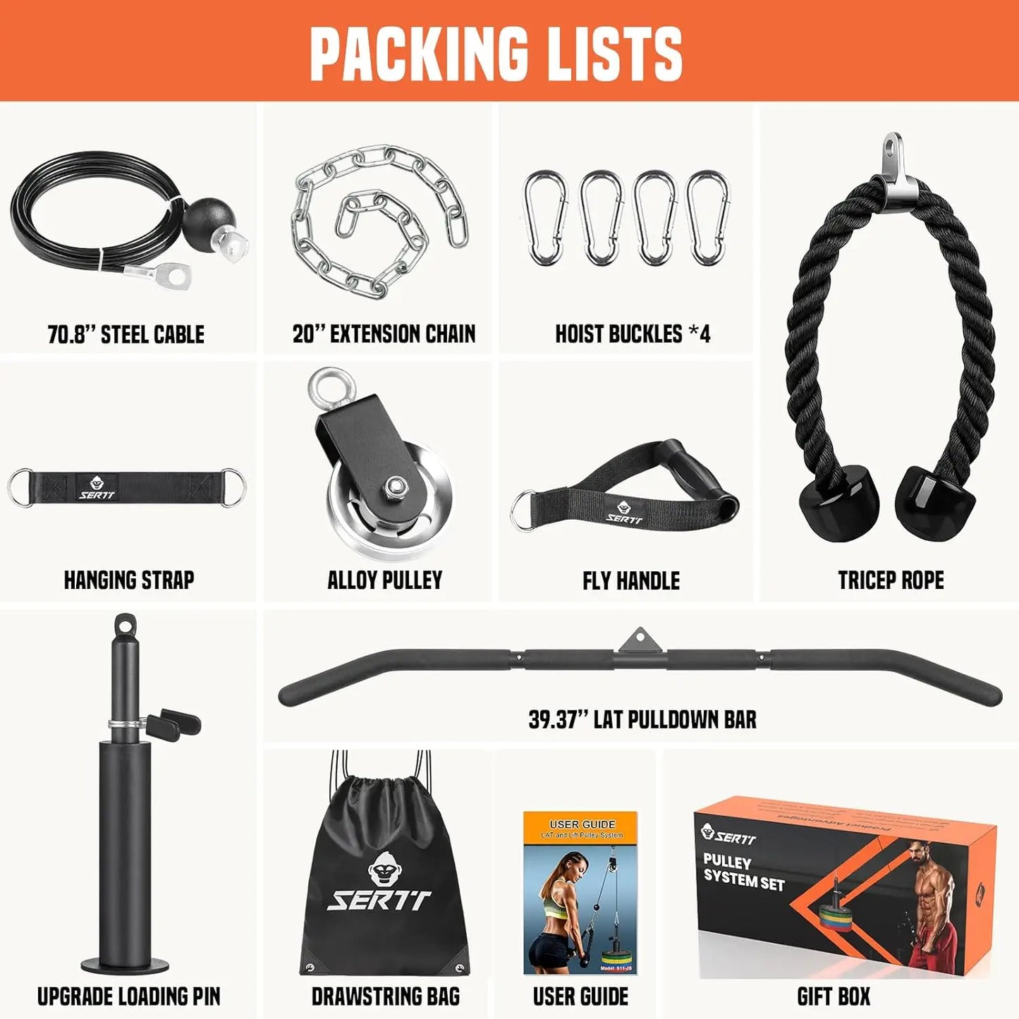 Cable Pulley System For Home Gym With Lat Bar And Loading Pin