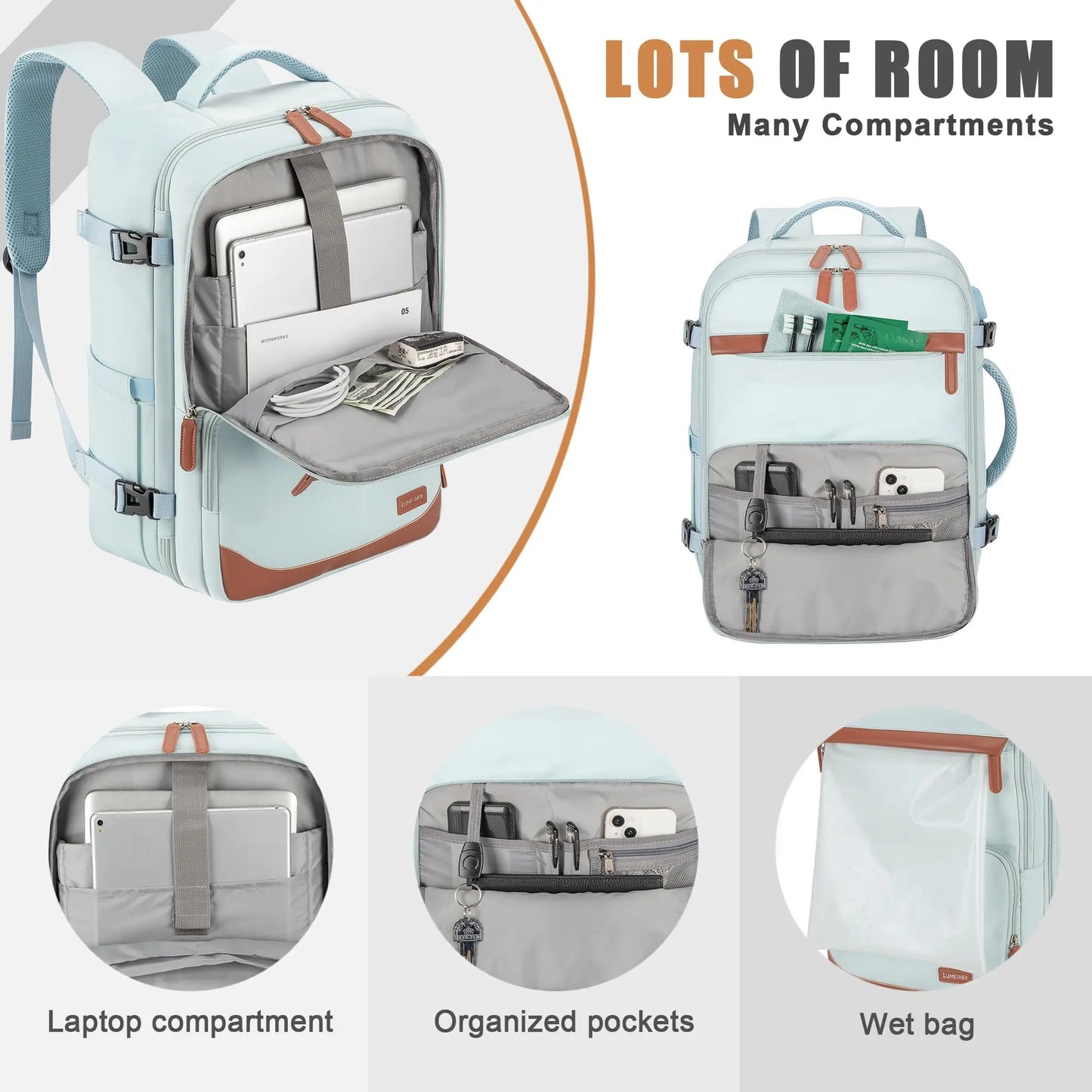 Water Resistant 50L Carry On Laptop Backpack For Travel And Work