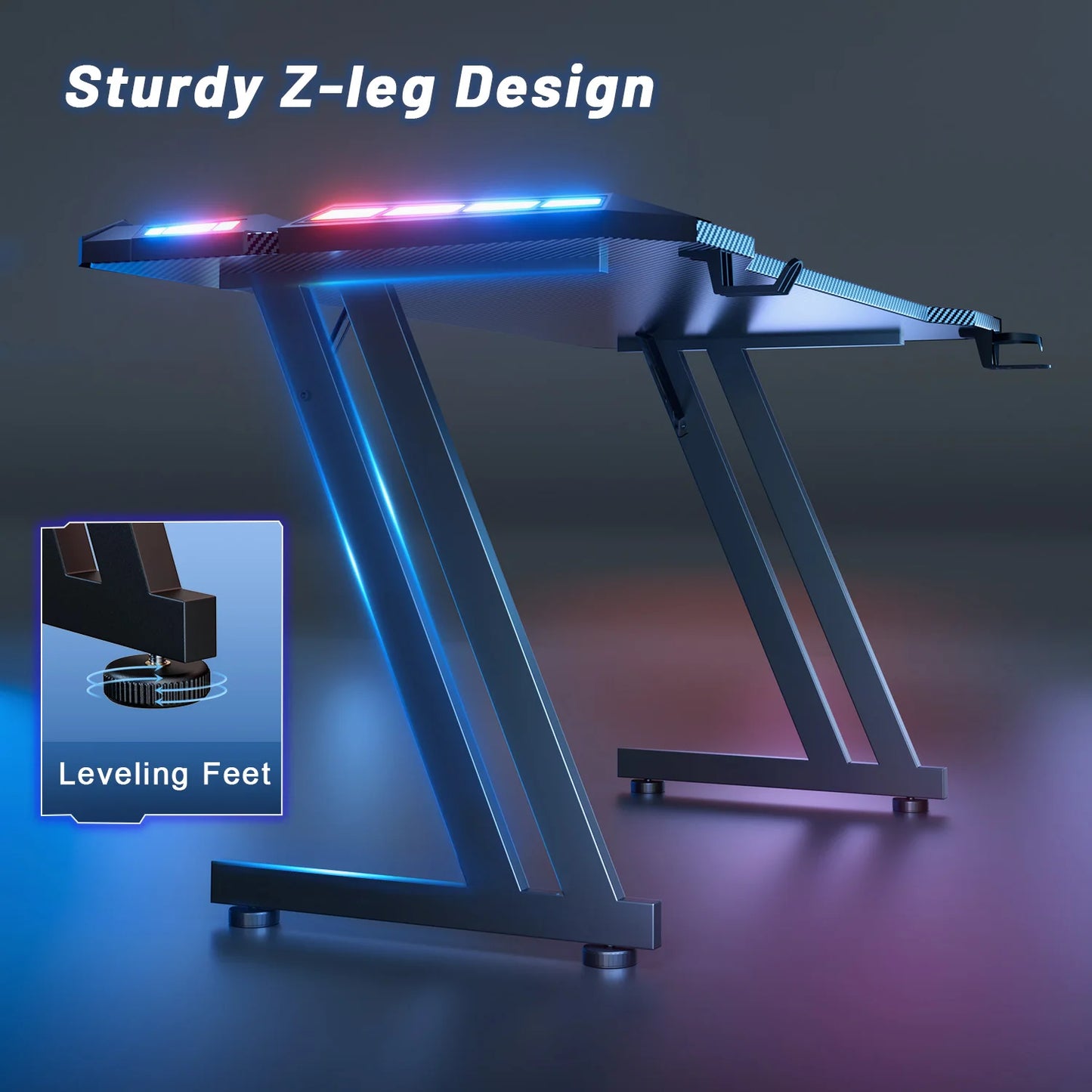 FRODROVIA Gaming Desk With LED Lights And Carbon Fibre Surface