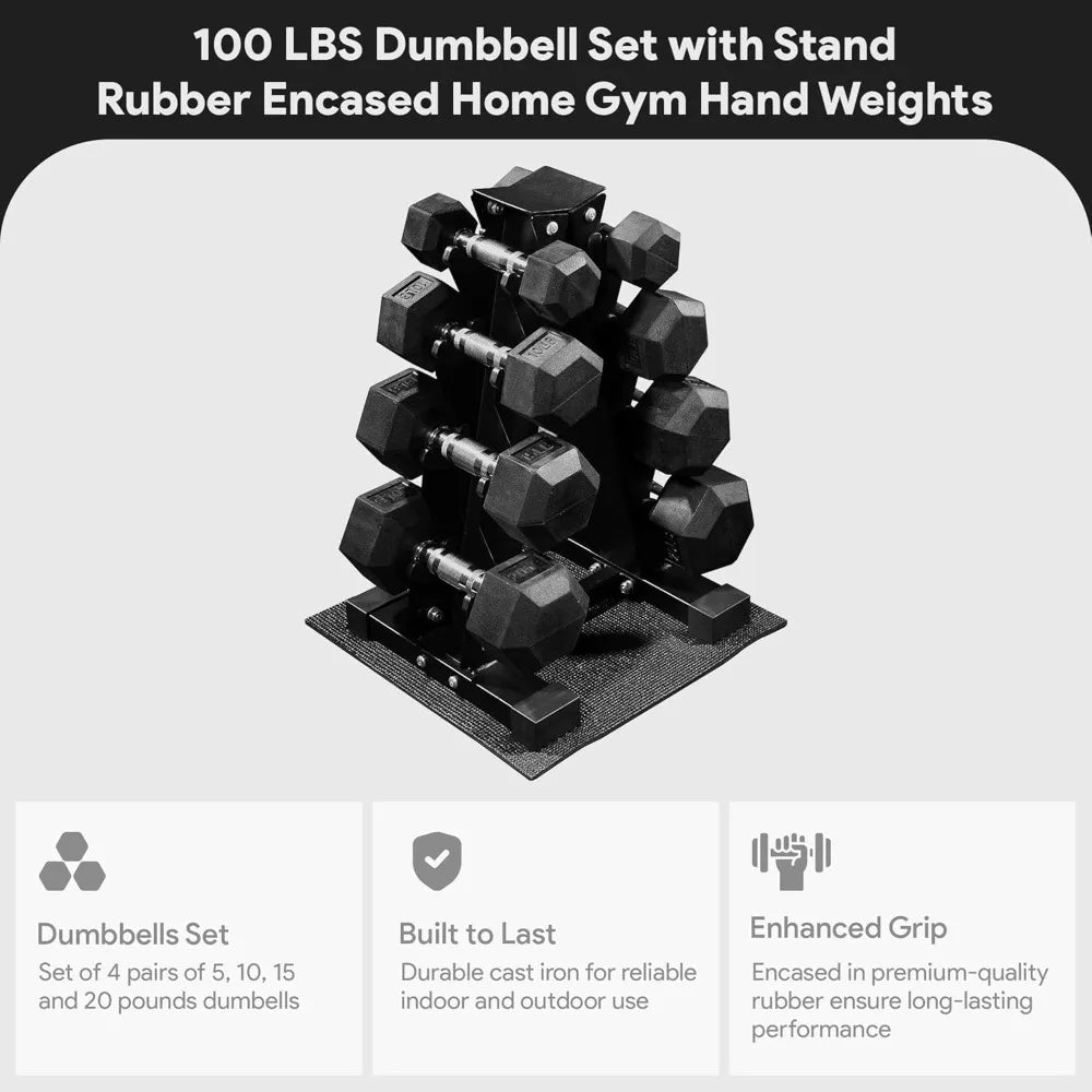 BalanceFrom Rubber Coated Hex Dumbbell Weight Set with Storage Rack