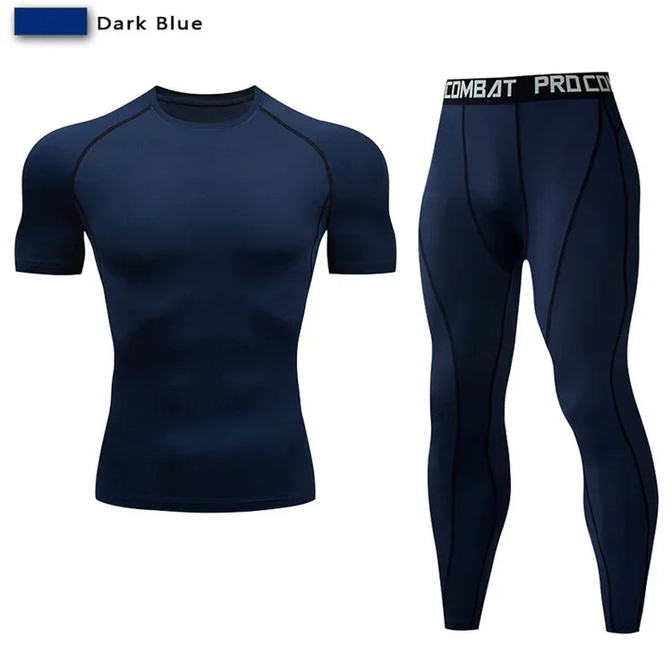 Men Compression Sportswear 2 Piece Tracksuit Set Elastic Training