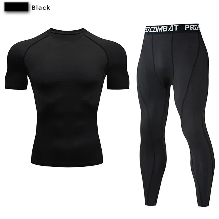 Men Compression Sportswear 2 Piece Tracksuit Set Elastic Training