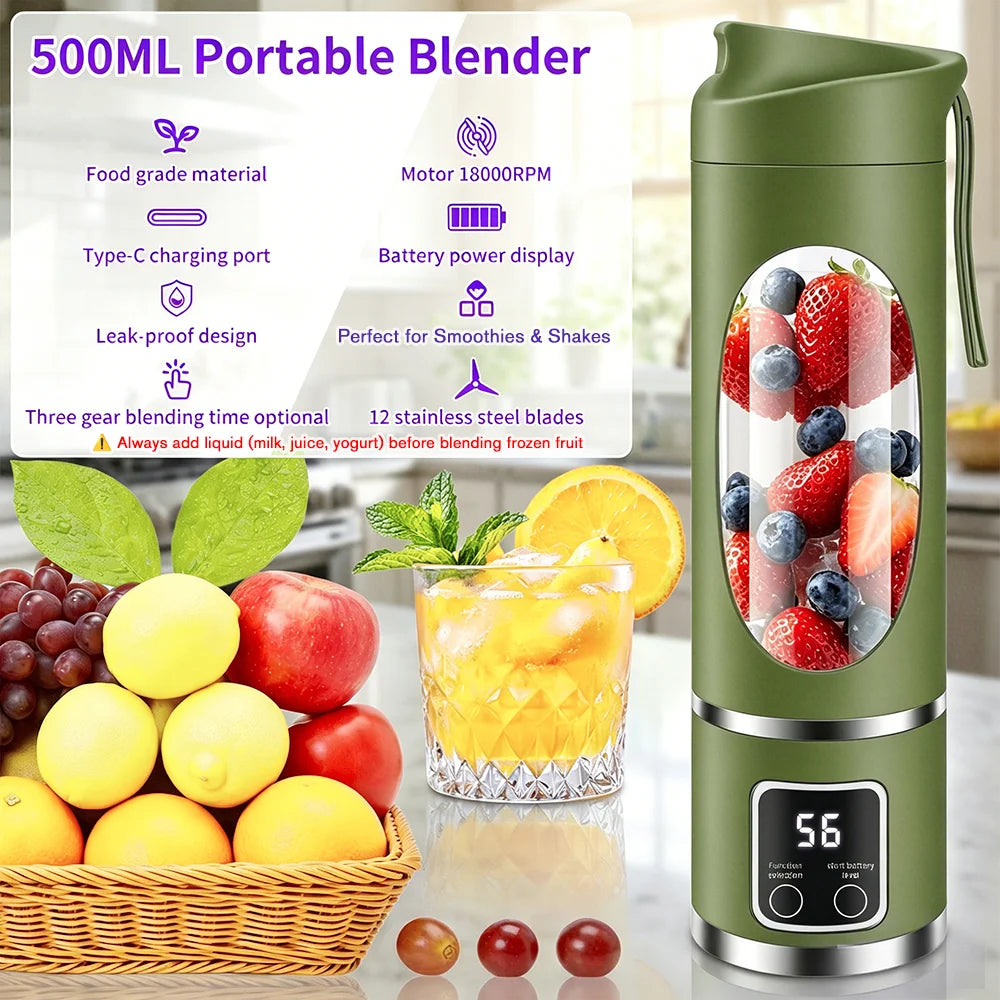 Portable Juicer Blender Cup USB Rechargeable With Stainless Steel Blades