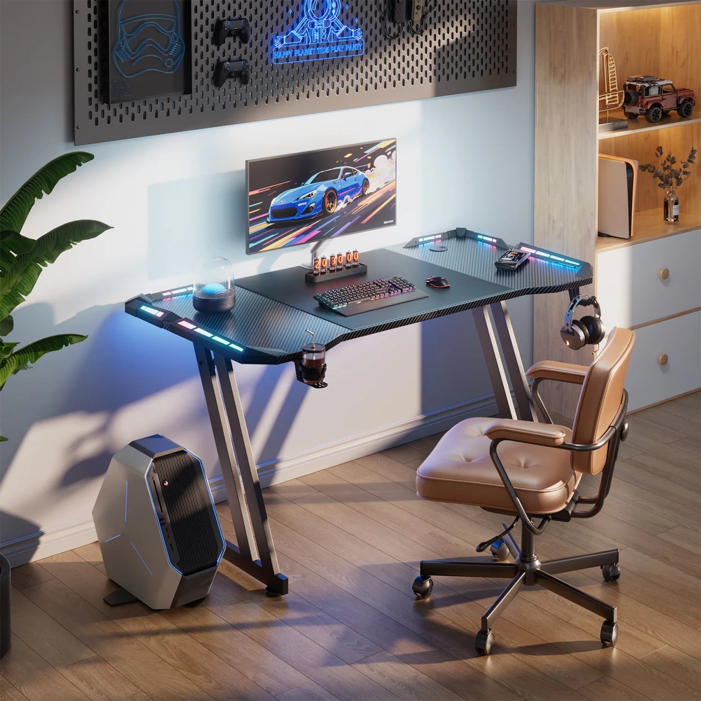 FRODROVIA Gaming Desk With LED Lights And Carbon Fibre Surface