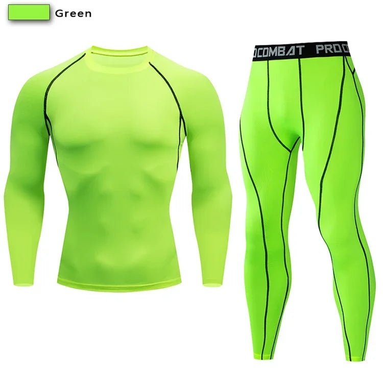 Men Compression Sportswear 2 Piece Tracksuit Set Elastic Training
