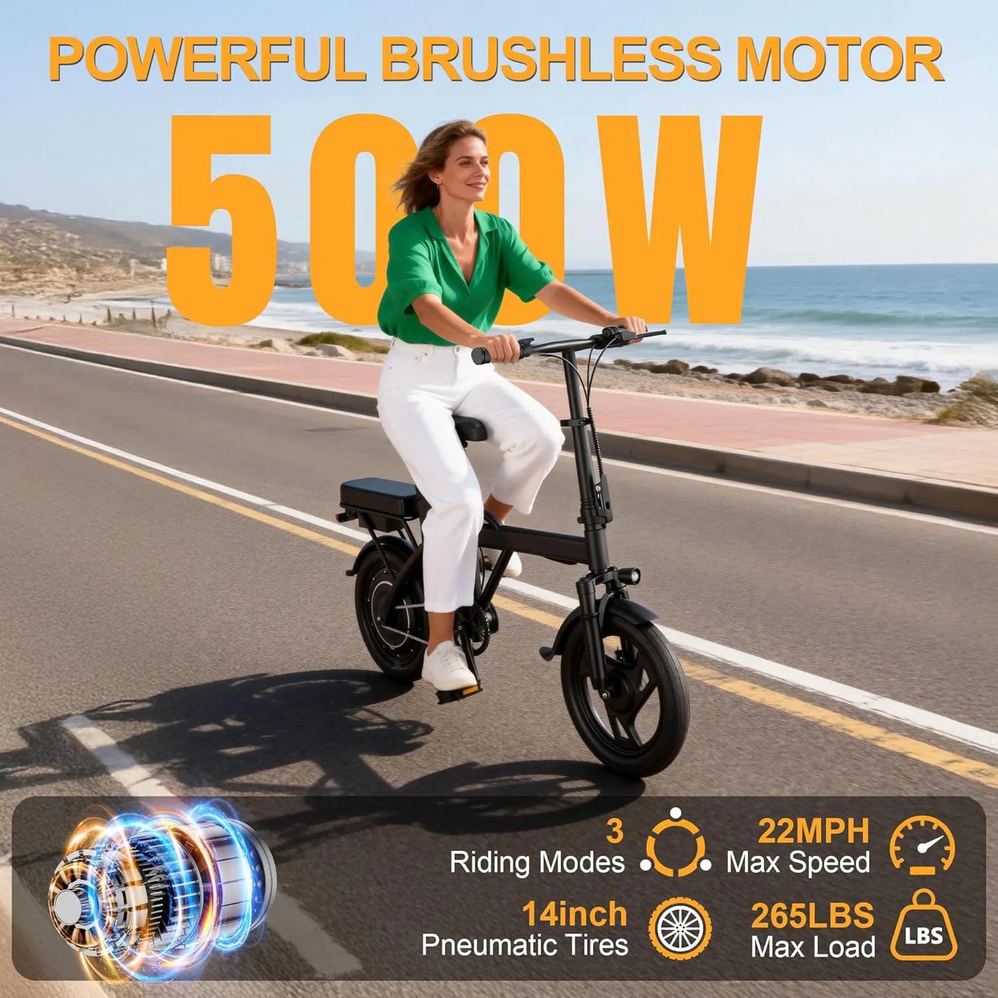Ladped Foldable Electric Bike 500W Dual Seats For Adults