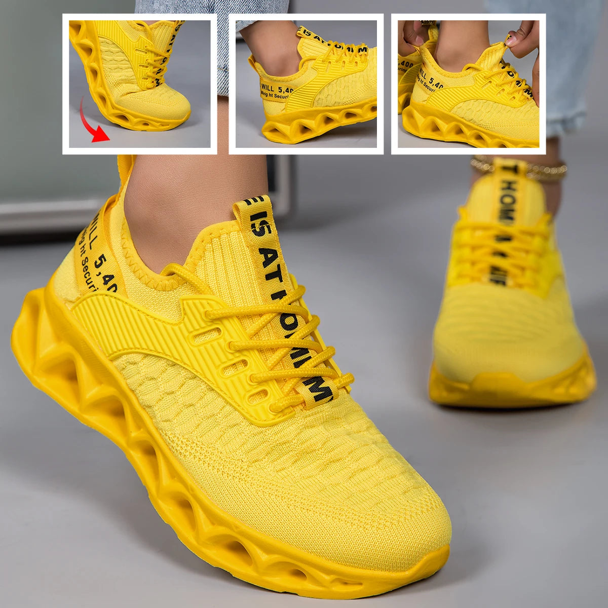 Unisex Letter Print Knit Running Shoes With Non Slip Sole