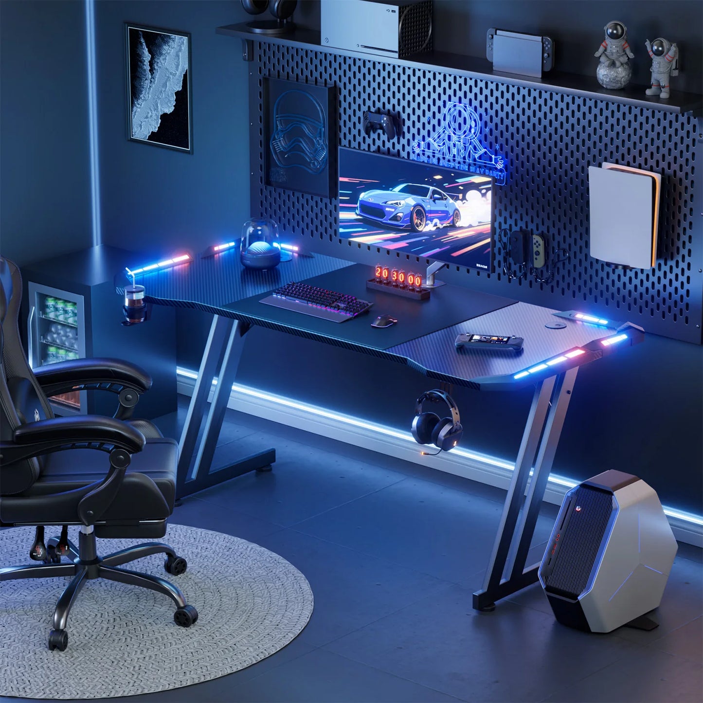 FRODROVIA Gaming Desk With LED Lights And Carbon Fibre Surface