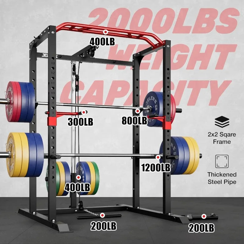 Jelens S11 Power Cage 2000LB Power Rack With Lat Pulldown