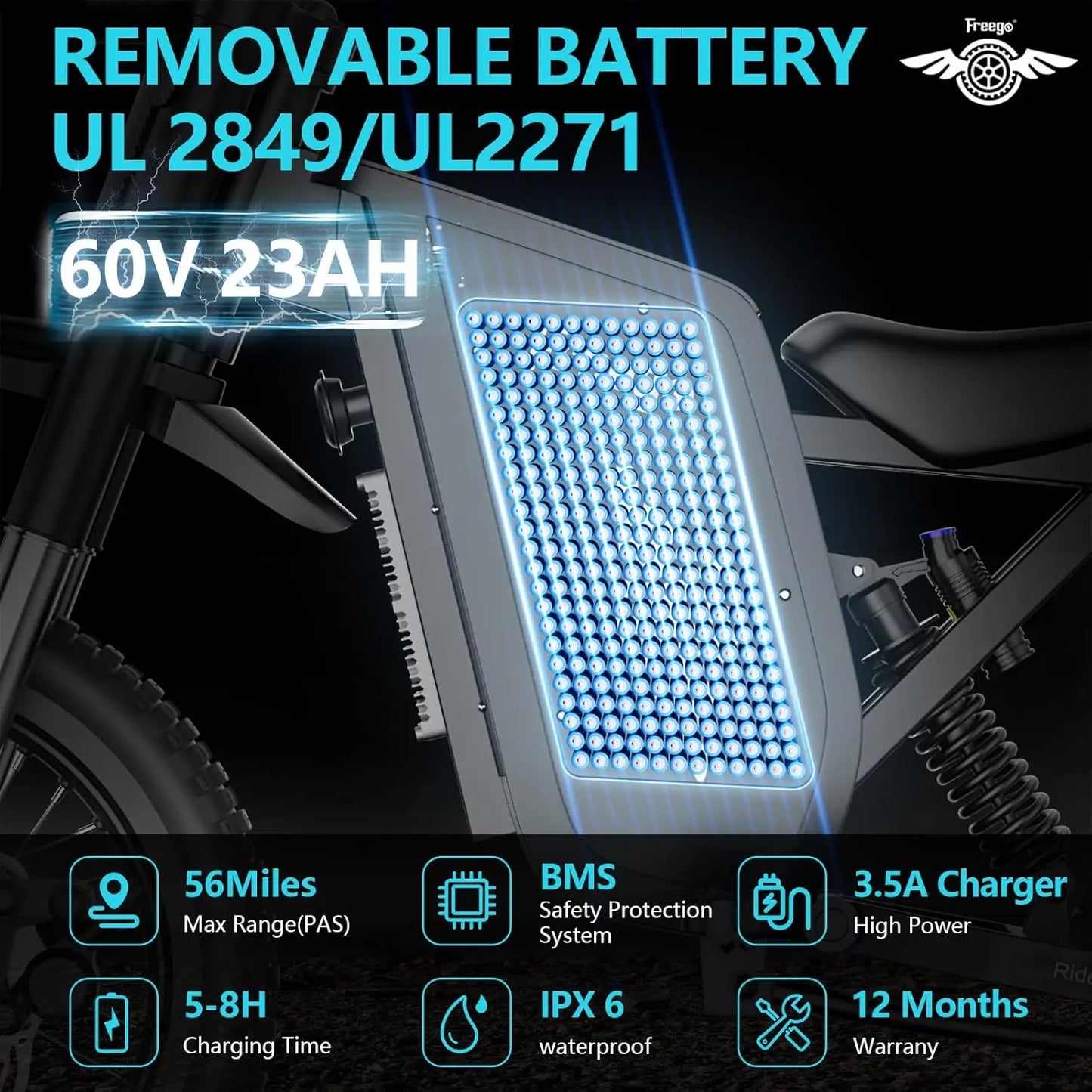 Freego X0 Electric Dirt Bike 3600W 60V Mountain Bike