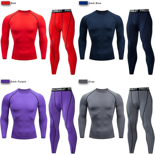 Men Compression Sportswear 2 Piece Tracksuit Set Elastic Training