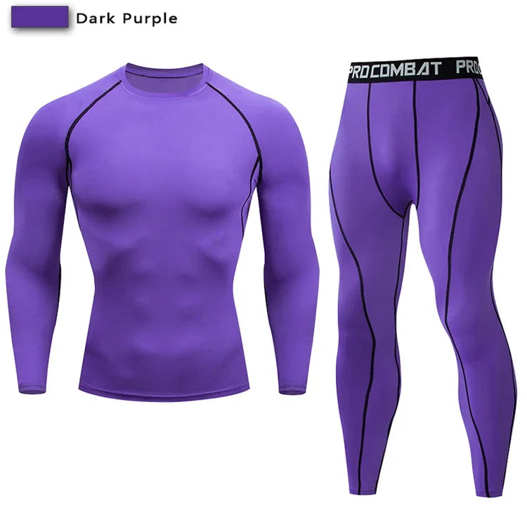 Men Compression Sportswear 2 Piece Tracksuit Set Elastic Training