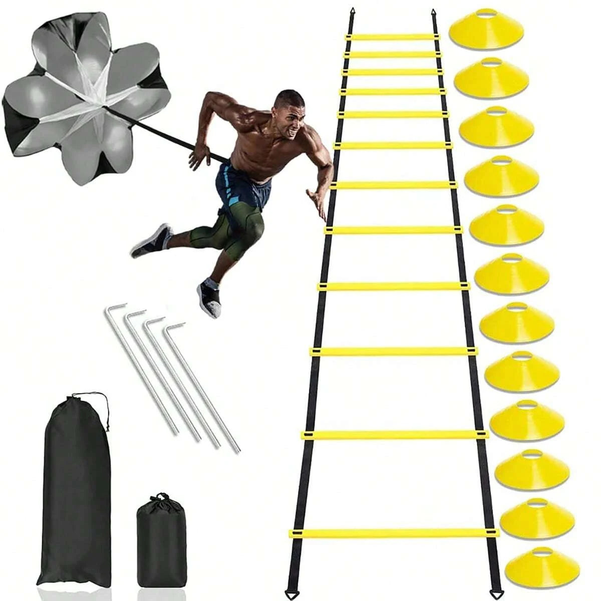 GKHMNEW Speed Agility Training Set With Ladder Cones Stakes Parachute