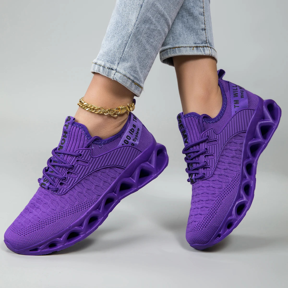 Unisex Letter Print Knit Running Shoes With Non Slip Sole