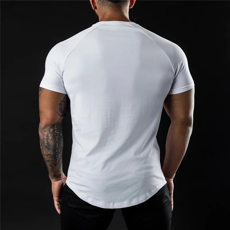 Plain Gym TShirt Men Cotton Short Sleeve Slim Fit Tee