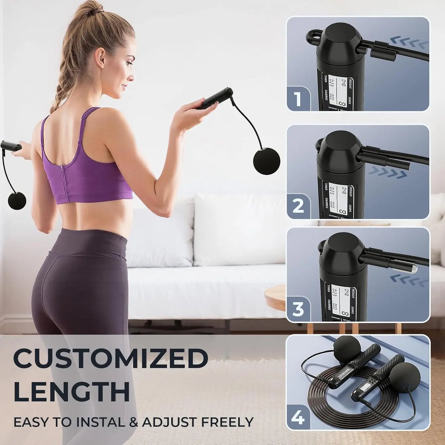 Smart LED Jump Rope With Counter Adjustable Steel Wire For Home Gym HIIT