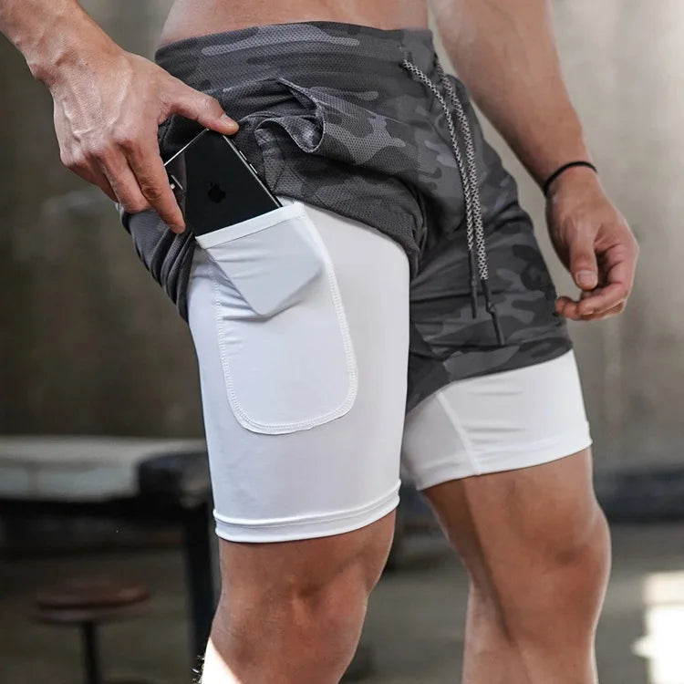 Camo Running Shorts TwoInOne Quick Dry Workout Gym Fitness