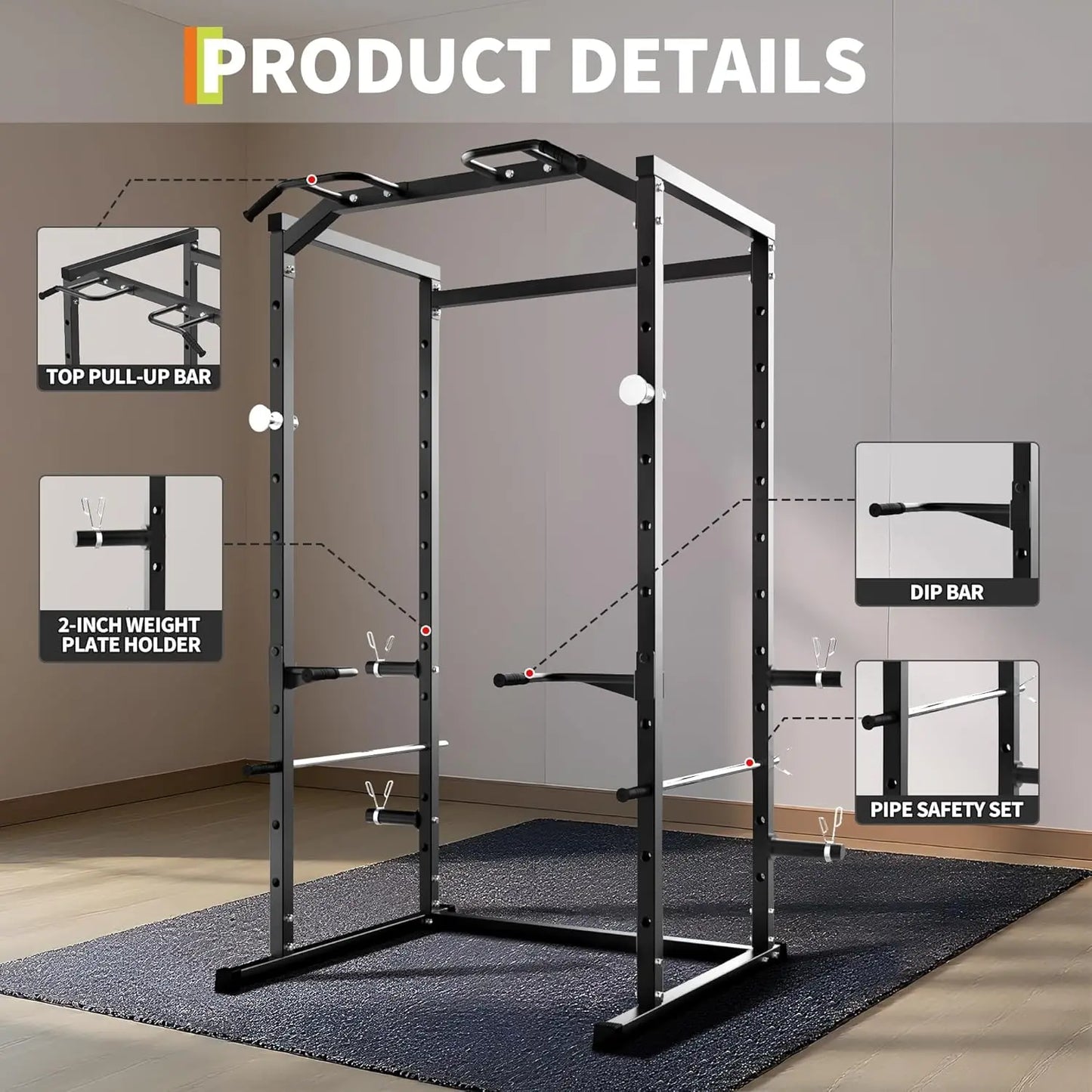 HiMISS 1100 Lb Multi-Functional Power Rack With Pull-Up Bar
